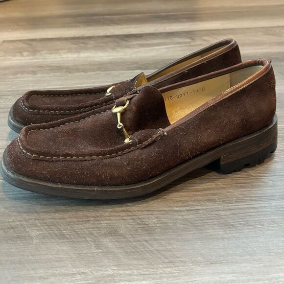 Gucci Men’s Brown Suede Loafers Slip-On Horse-Bit Vibram Soles VTG - Picture 1 of 8